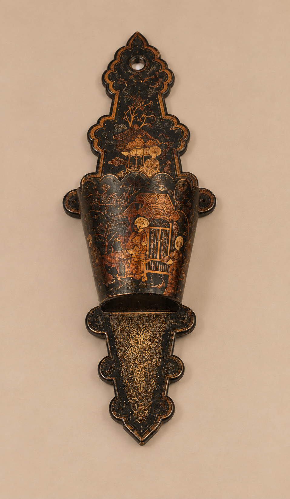 English Japanned Papier Mache Matchstick Holders-Single