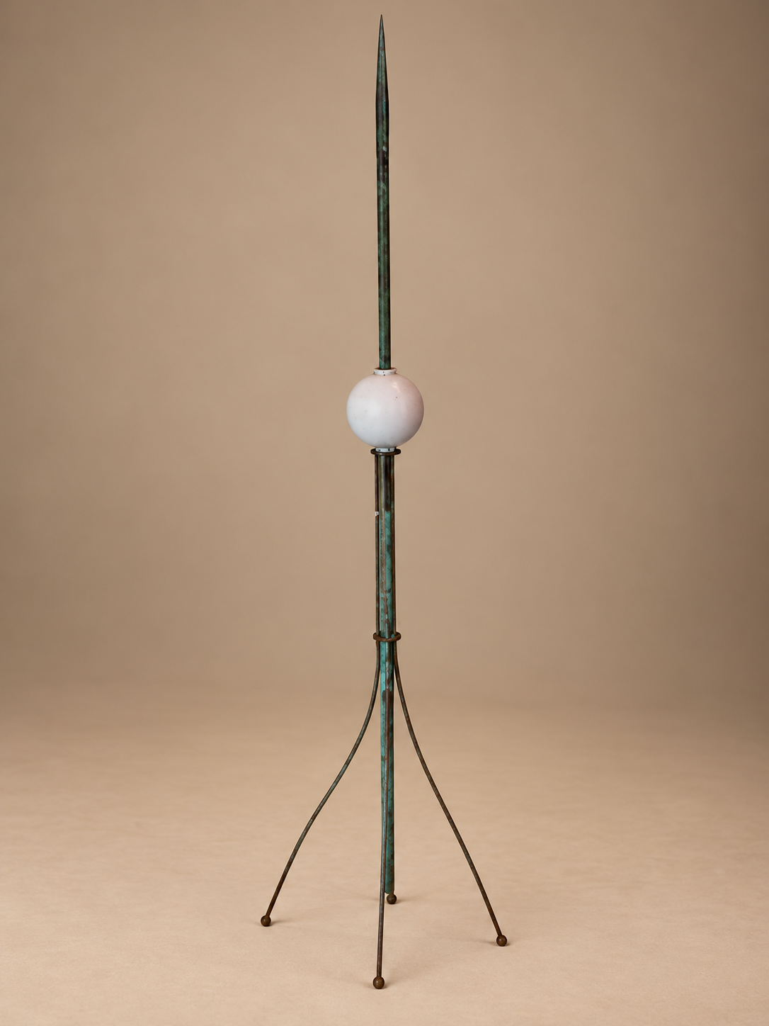Copper Lightning Rod And White Glass Ball Copper Tip w/Stand 60"