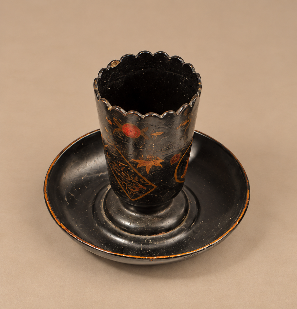 English Japanned Papier Mache Matchstick Holders-tabletop holder + tray