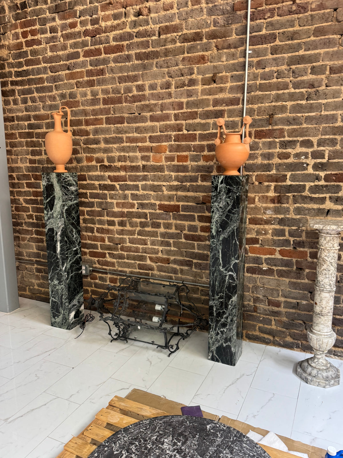 Pair of Green Marble Architectural Pedestals