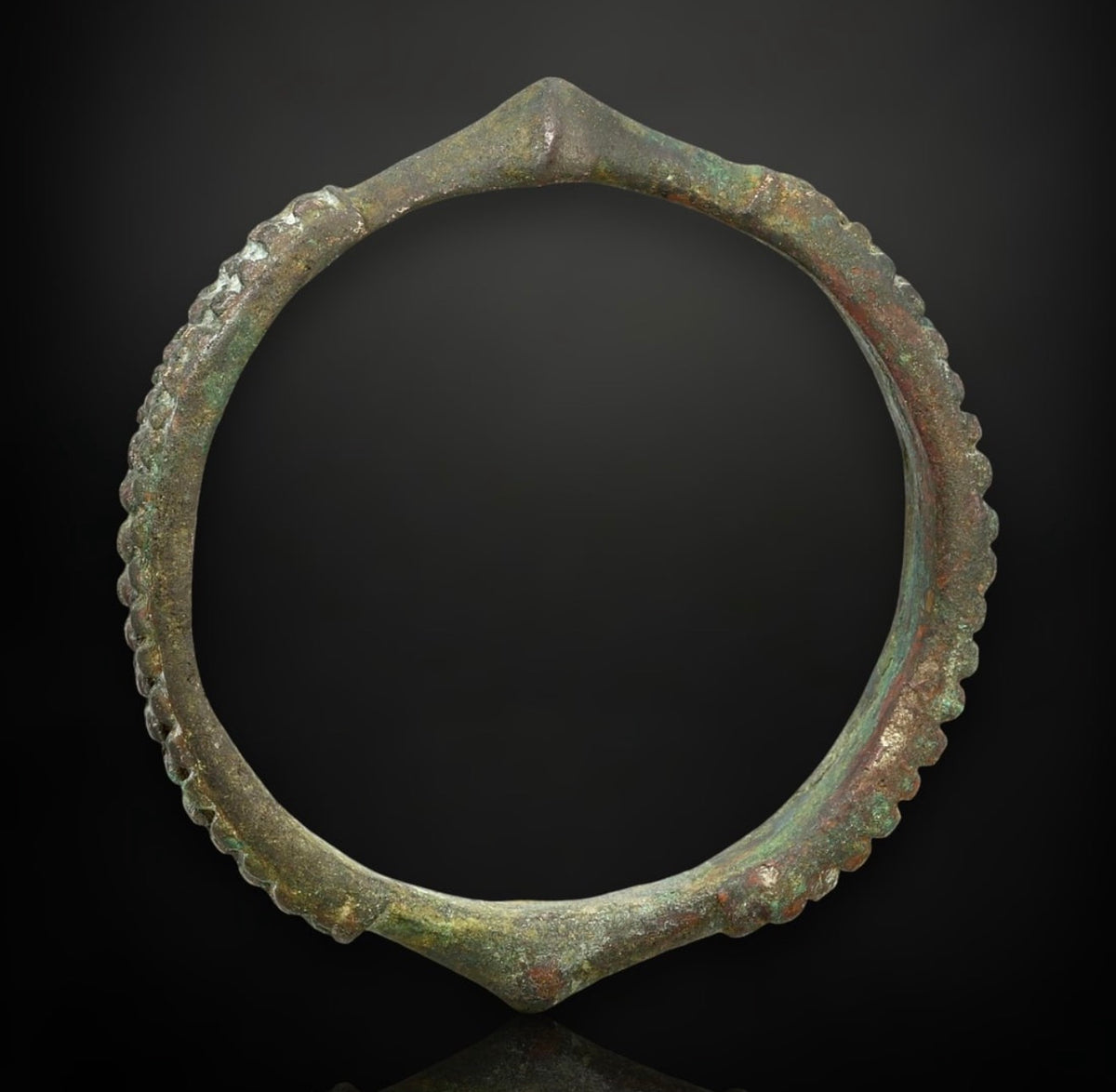 Ancient Djenne Bronze Currency Bracelet - West African, 12th-15th Century, Remarkable Tribal Design