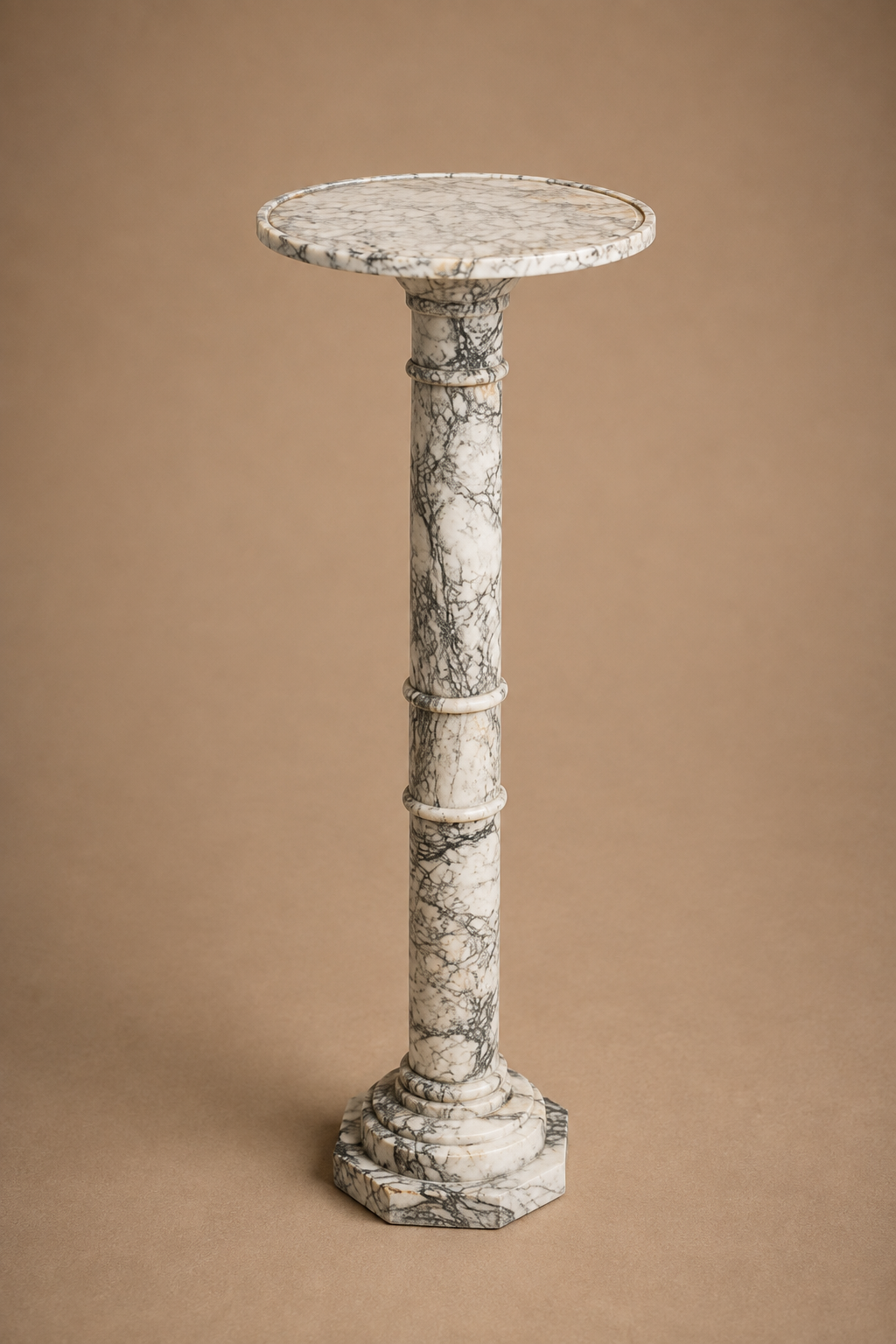 Neoclassical Grey veined white alabaster pedestal