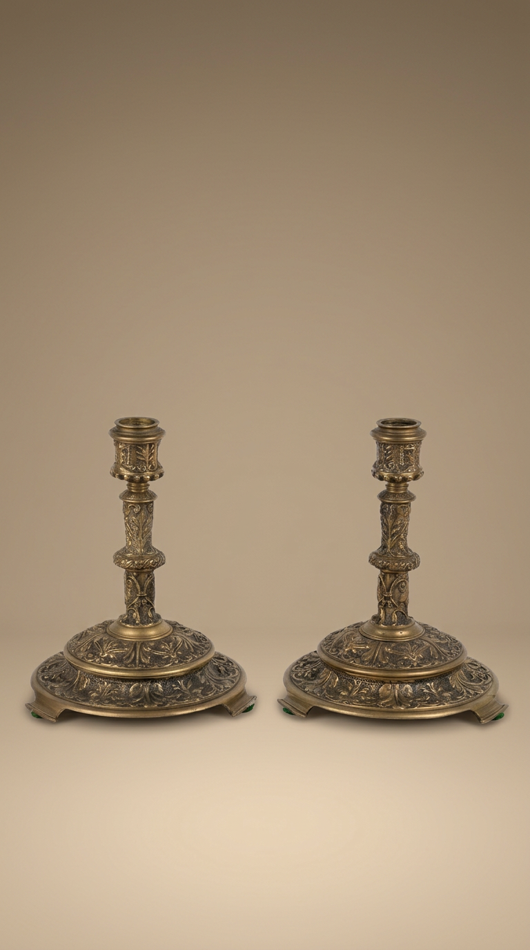 Pair of Bronze Renaissance Revival Candlesticks