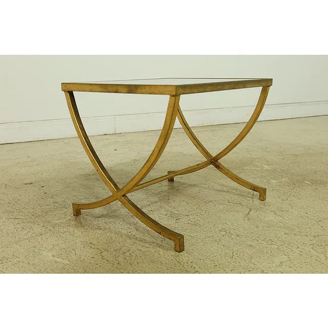 Regency-Style Gilt Iron Base Mirror-Top Table