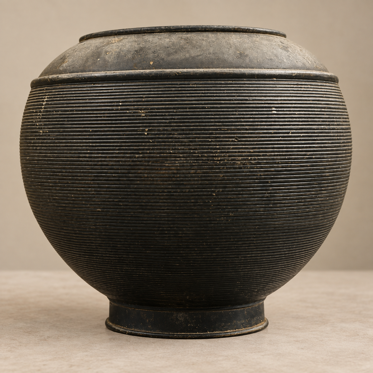Very Early Antique Bronze Ribbed Vase Arts And Crafts