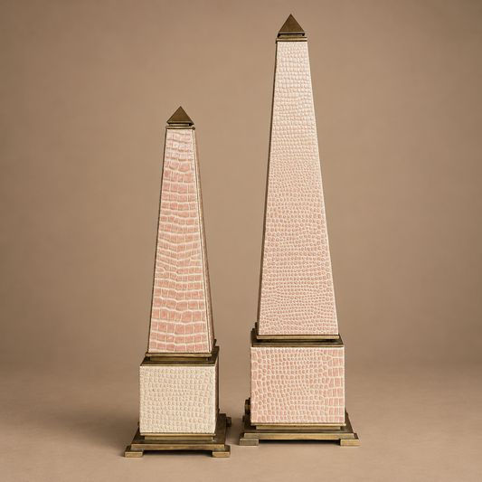 Set of 2 vintage faux crocodile brass obelisks decorative accents