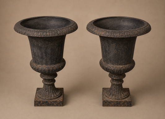 Pair of Cast Iron Black garden Urns