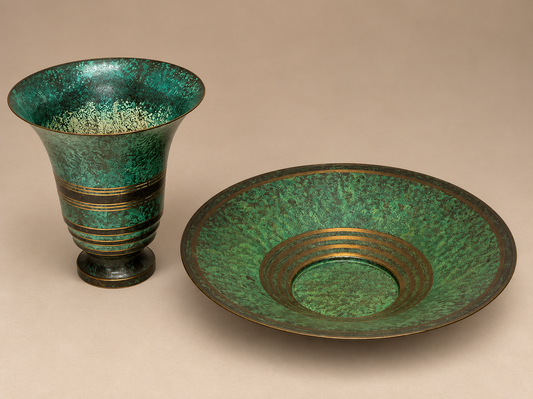 Carl Sorensen Patinated Bronze Vase and Bowl, c. 1930