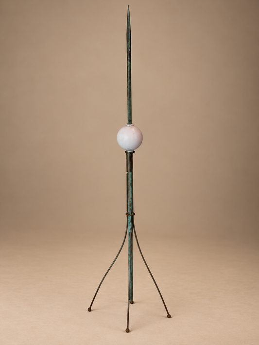 Copper Lightning Rod And White Glass Ball Copper Tip w/Stand 60"