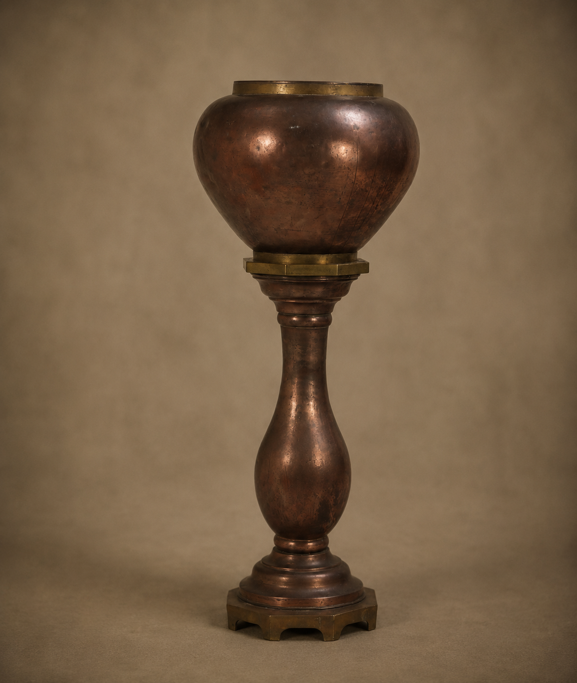 Monumental French Copper Jardinière on Pedestal, circa 1960