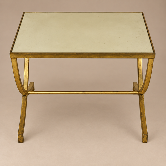 Regency-Style Gilt Iron Base Mirror-Top Table