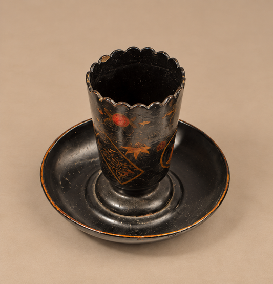 English Japanned Papier Mache Matchstick Holders-tabletop holder + tray