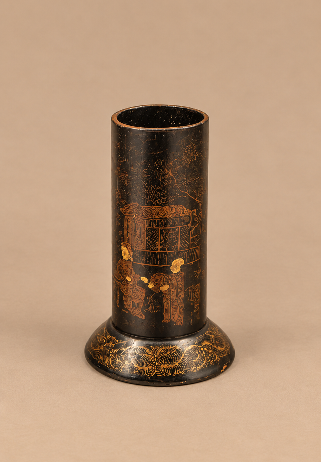 English Japanned Papier-Mâché Spill Vase