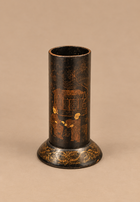 English Japanned Papier-Mâché Spill Vase