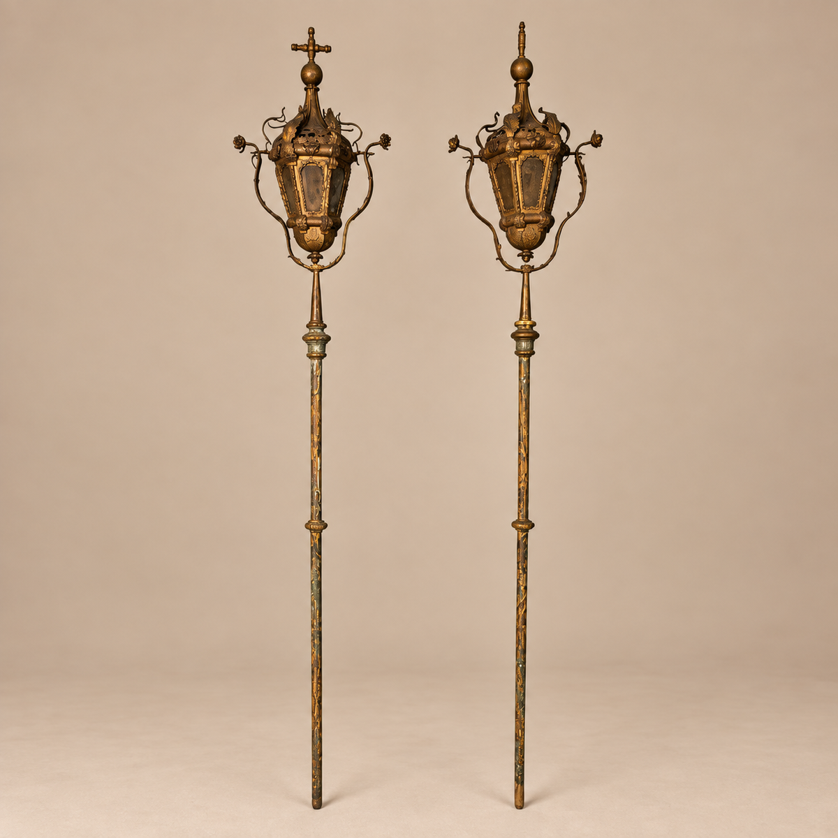 Pair of Gilt Metal Processional Lantern Standards, Continental, Late 19th Century