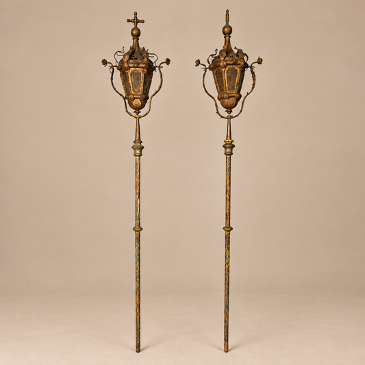 Pair of Gilt Metal Processional Lantern Standards, Continental, Late 19th Century