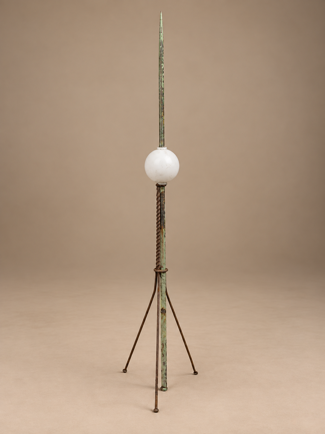 Antique Lightning Rod w/ Stand & White Milk Glass Ball 64"H Copper Rod