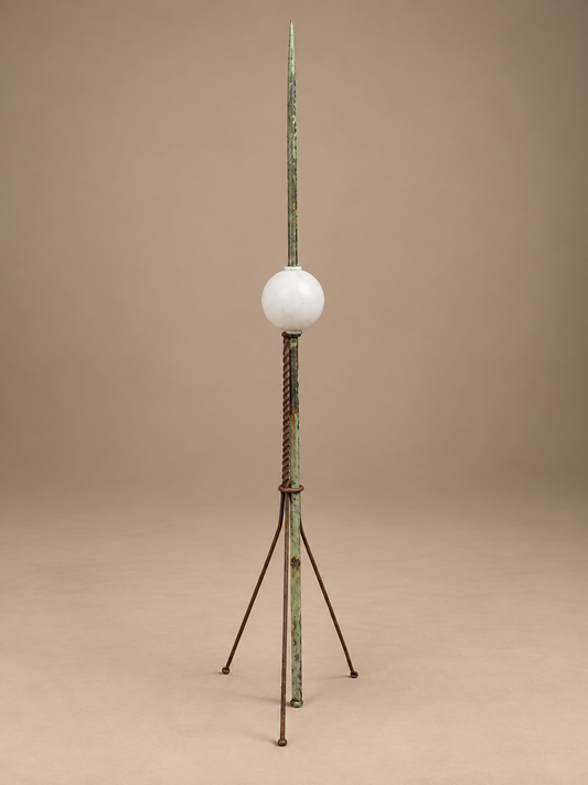 Antique Lightning Rod w/ Stand & White Milk Glass Ball 64"H Copper Rod