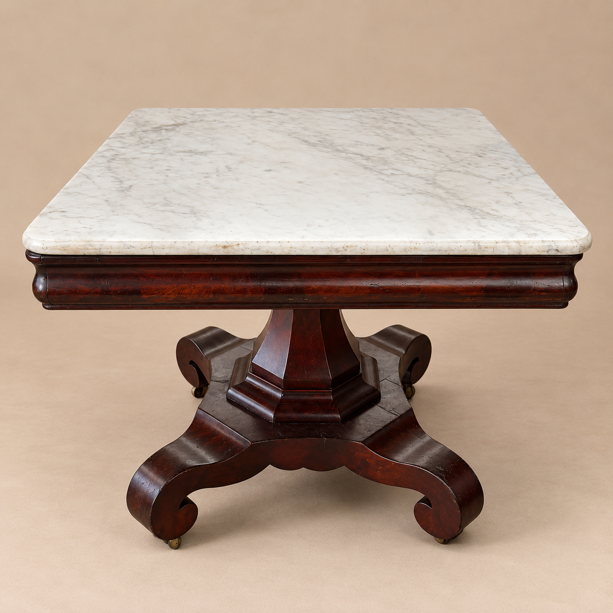 American Empire Marble-Top Center Table, Attributed to Meeks