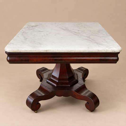 American Empire Marble-Top Center Table, Attributed to Meeks