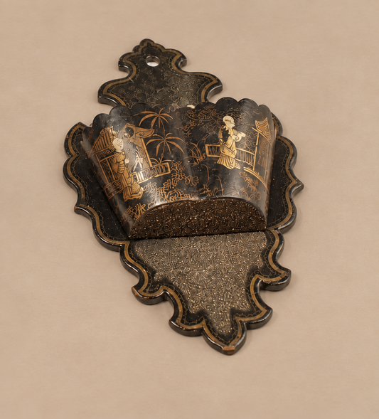 English Japanned Papier Mache Matchstick Holders-Double