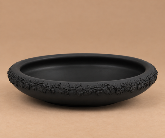 Vintage Wedgwood Black Basalt Grape-Pattern Gardenia Bowl, England, 20th Century