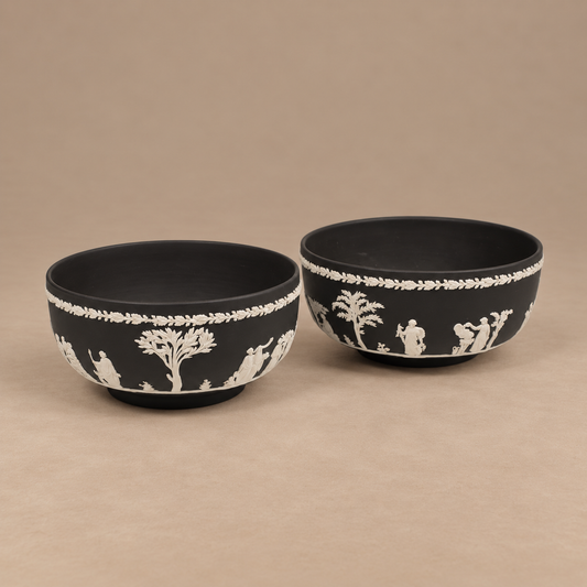 SOLD- MATCHED PAIR OF WEDGWOOD BLACK JASPERWARE “SACRIFICE” BOWLS