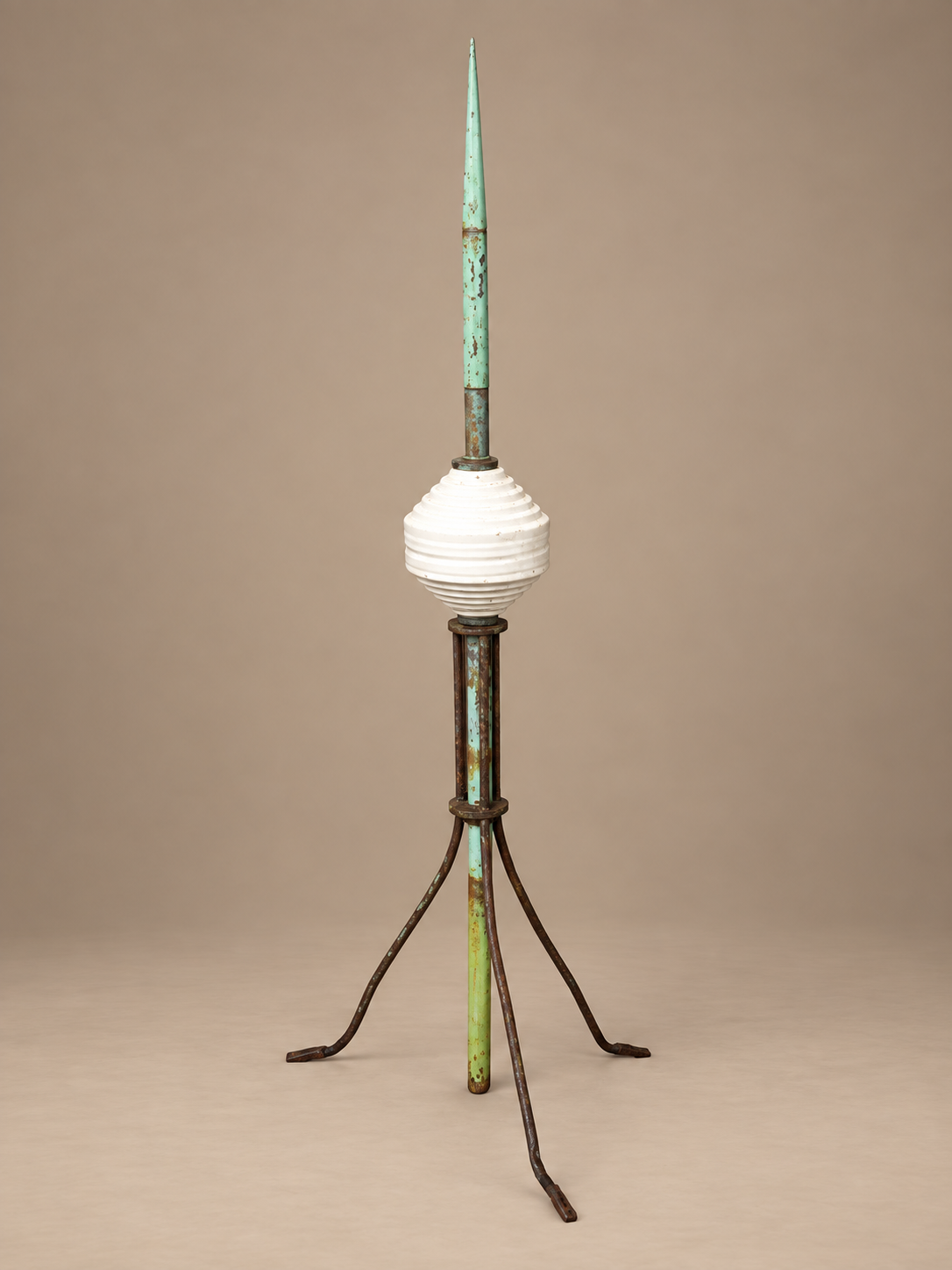 Antique Lightning Rod with Milk Glass Insulator and Copper Patina