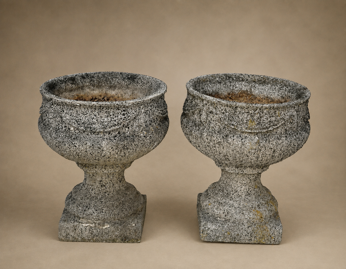 Pair of Concrete Compote Planters