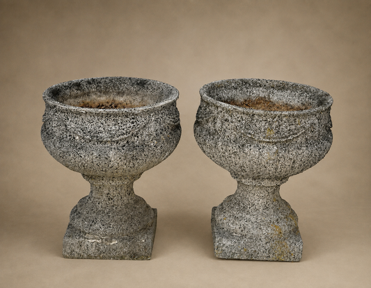 Pair of Concrete Compote Planters