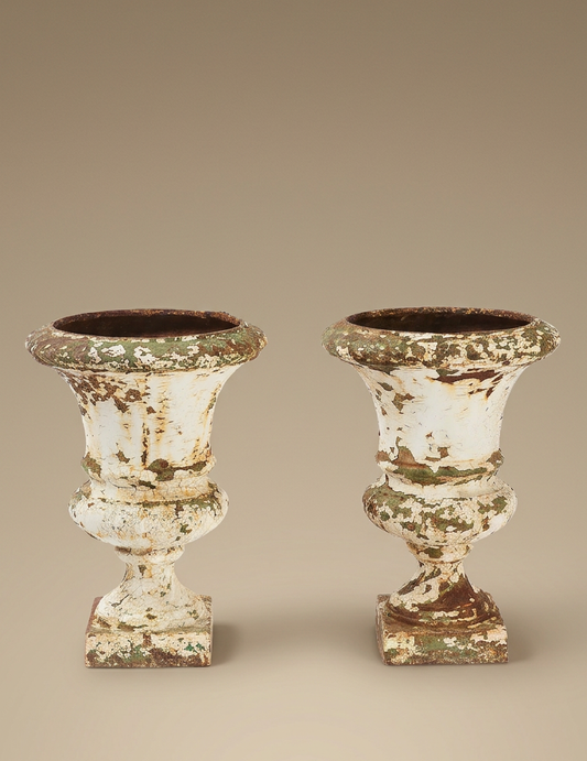 Pair of 19th-Century French Cast-Iron Medici Urns, circa 1870