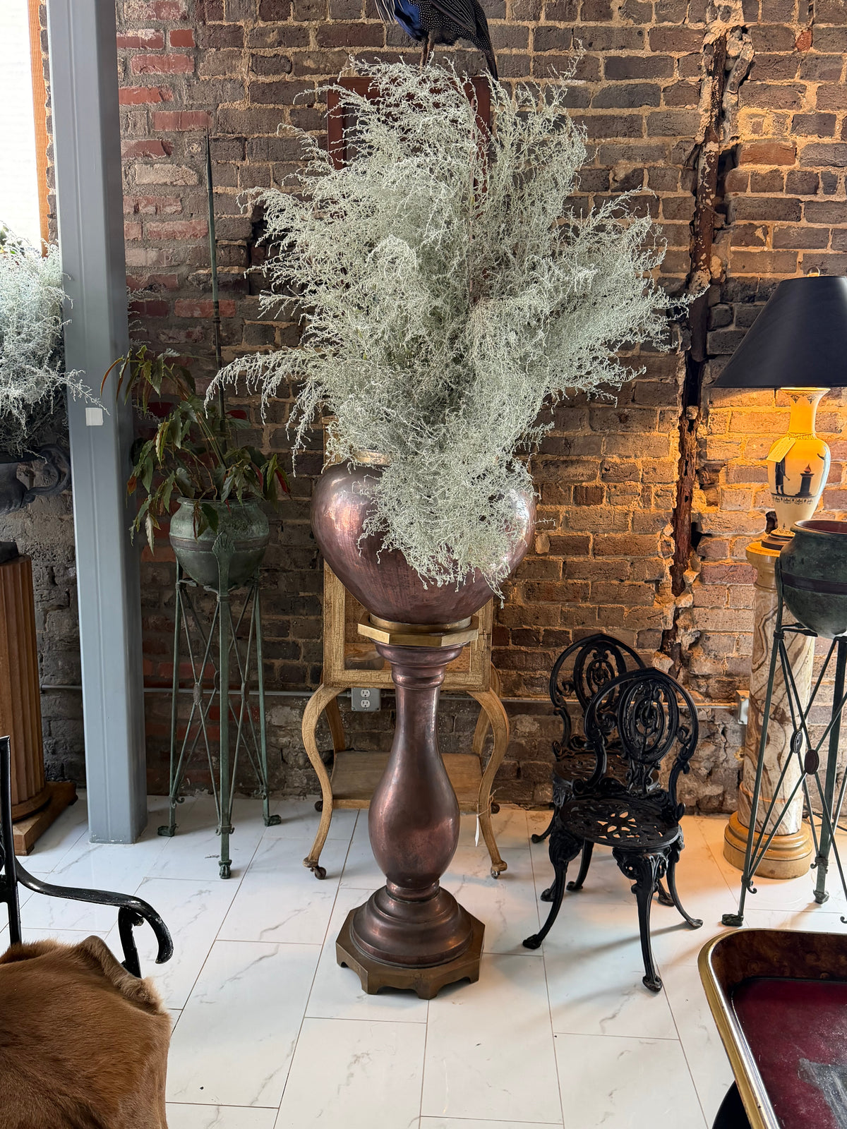 Monumental French Copper Jardinière on Pedestal, circa 1960