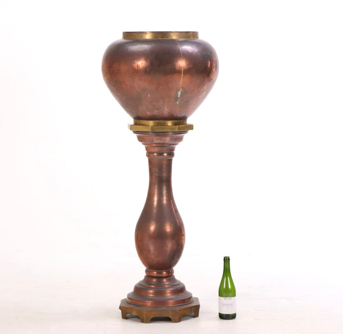 Monumental French Copper Jardinière on Pedestal, circa 1960