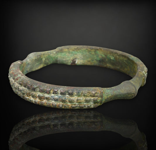 Ancient Djenne Bronze Currency Bracelet - West African, 12th-15th Century, Remarkable Tribal Design