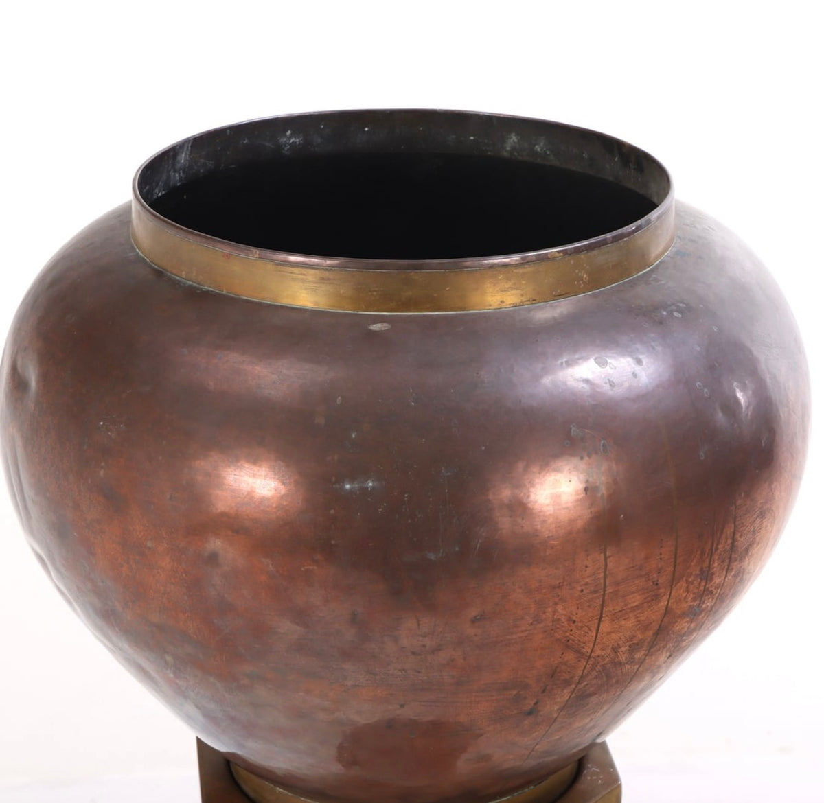 Monumental French Copper Jardinière on Pedestal, circa 1960
