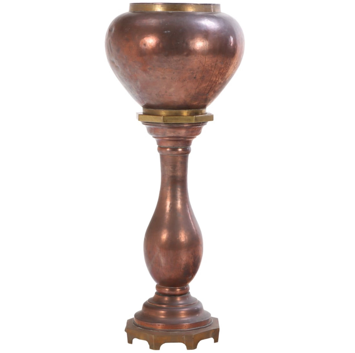 Monumental French Copper Jardinière on Pedestal, circa 1960