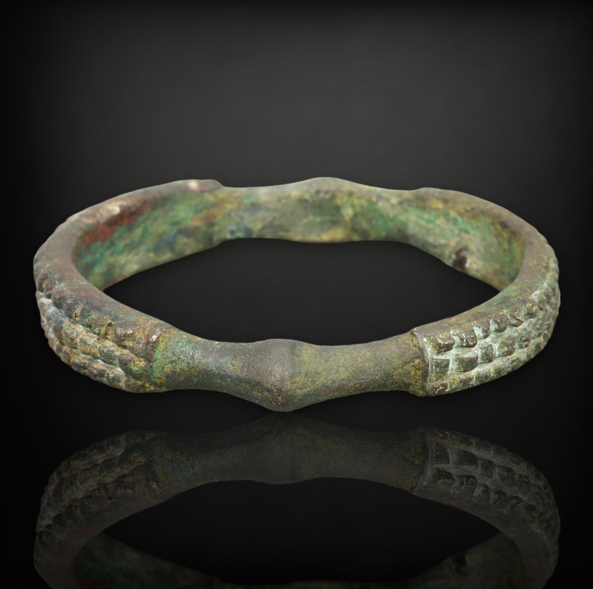 Ancient Djenne Bronze Currency Bracelet - West African, 12th-15th Century, Remarkable Tribal Design