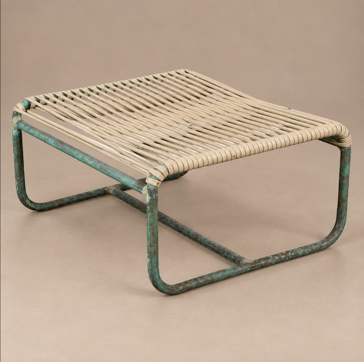 Walter Lamb for Brown Jordan Bronze Dining Chairs, Pair, and footstool