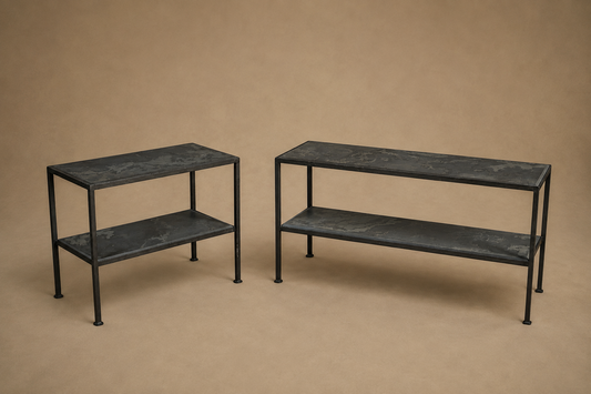 Two-tier iron and slate table