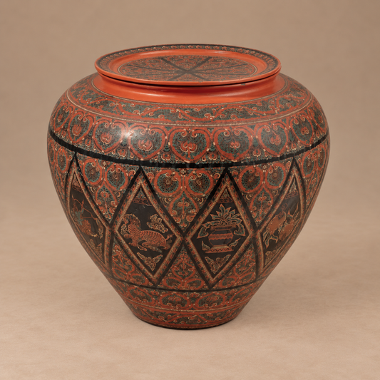 LARGE BURMESE LACQUER COVERED JAR