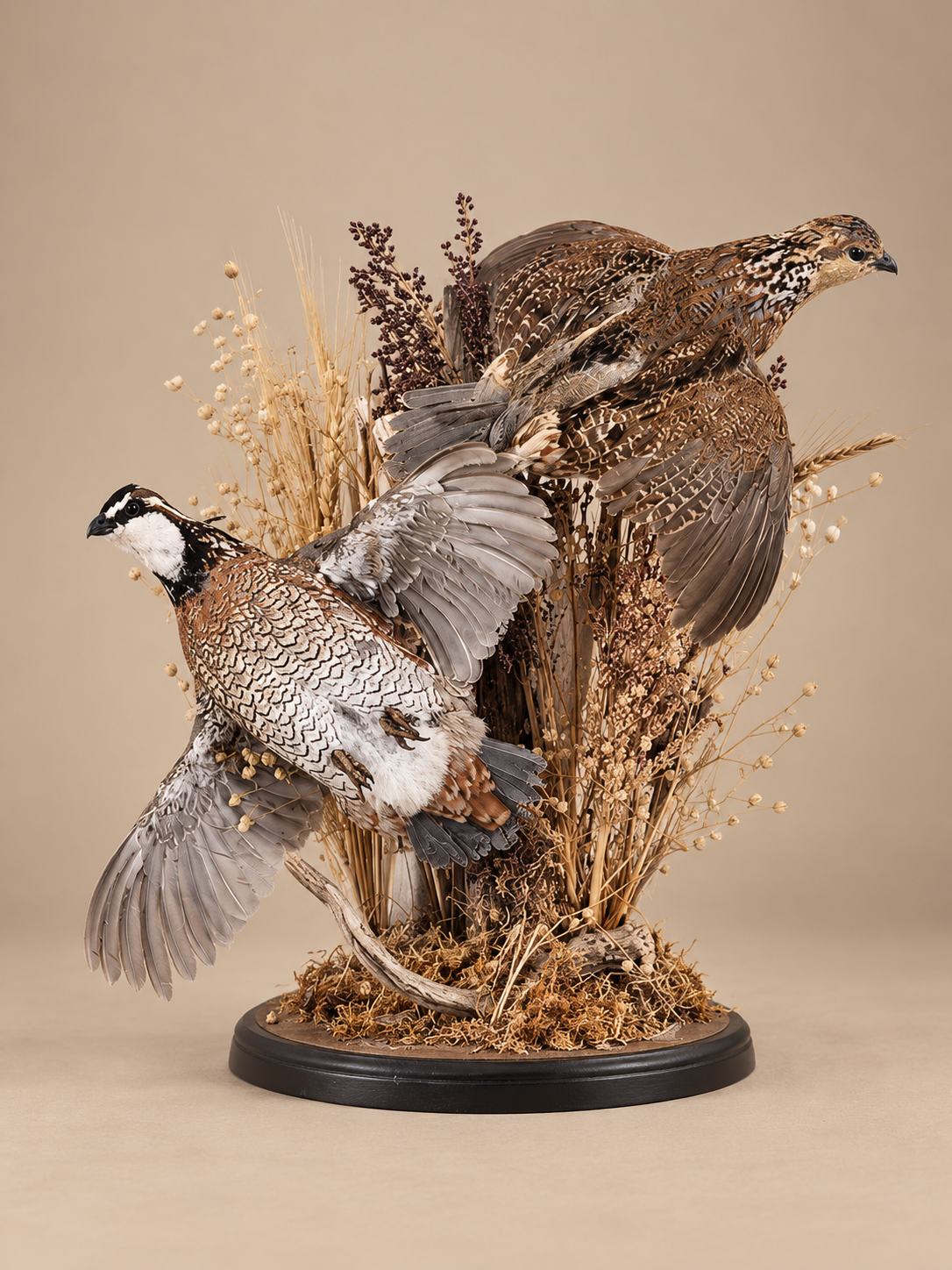 Pair Of Quail Taking Flight Bird Taxidermy