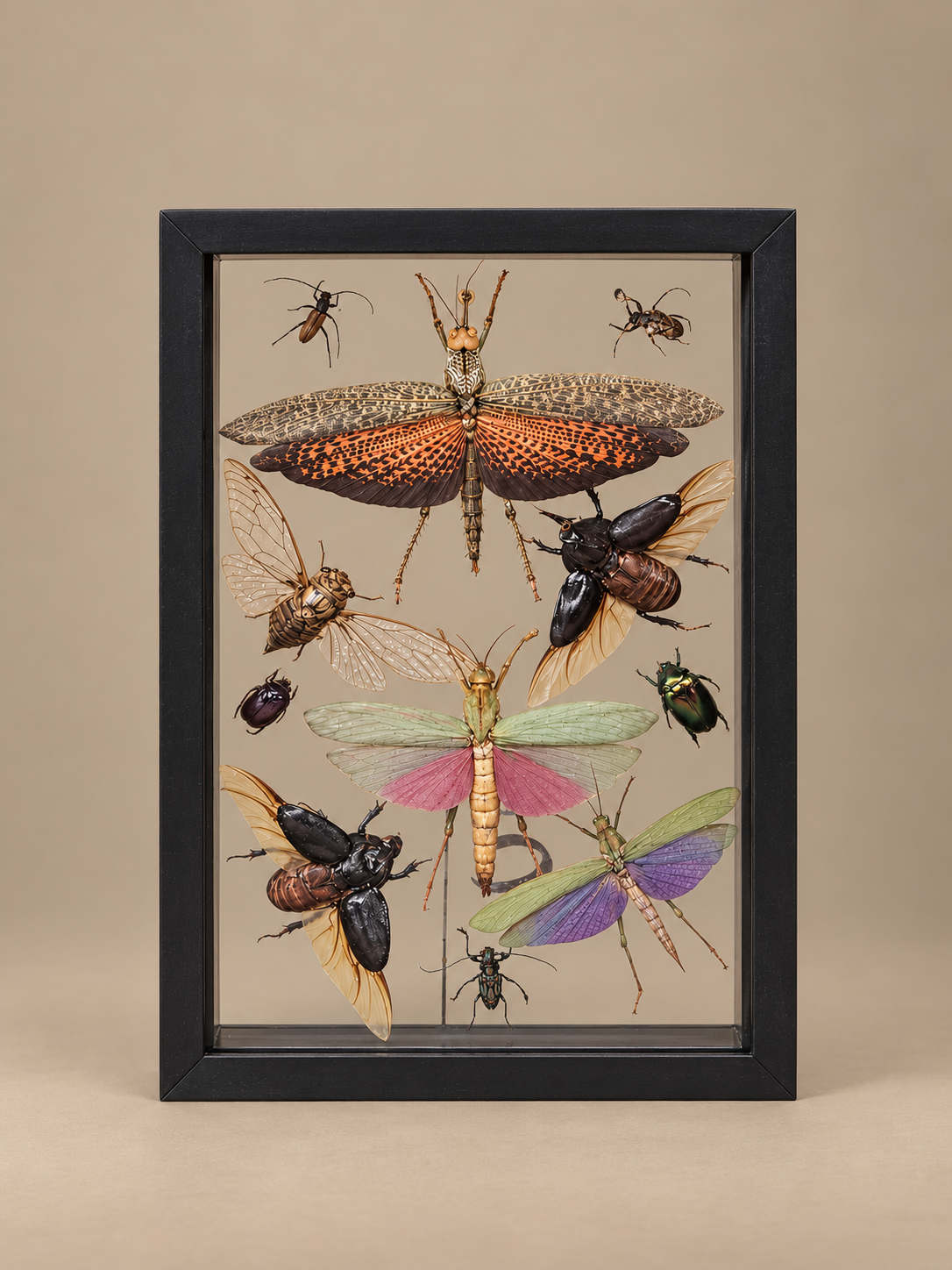 Rare Shadow BoxFrame Of 11 Peruvian Insects Taxidermy