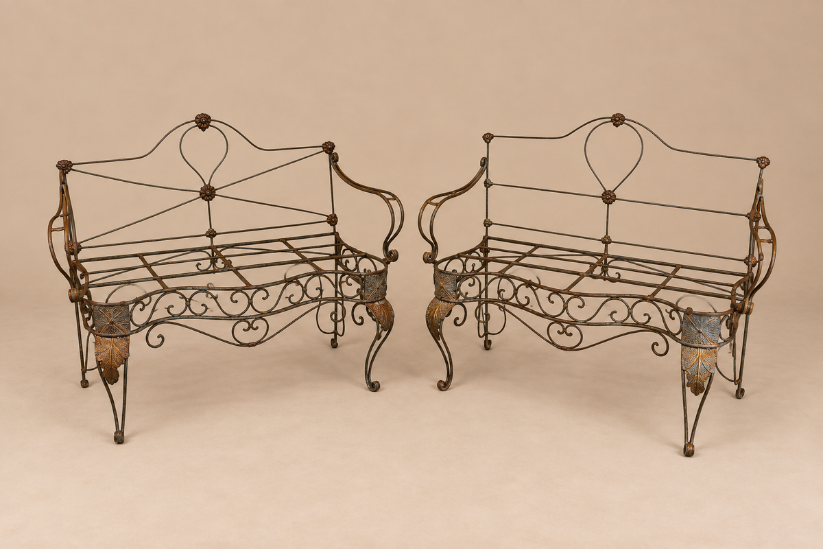 Pair of Victorian Wrought Iron Garden Benches