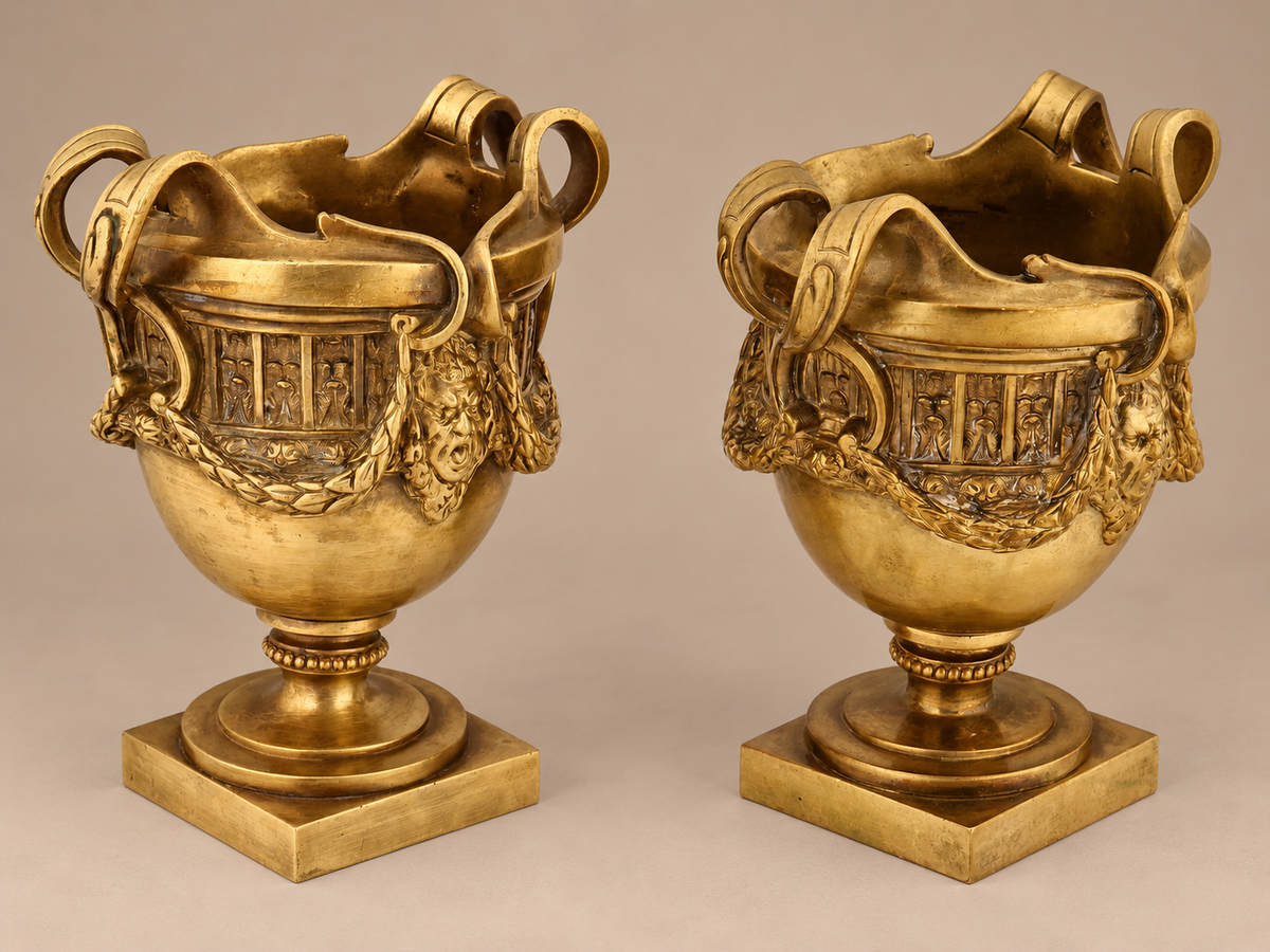 Vintage Neoclassical Gilt Bronze Urn Vases