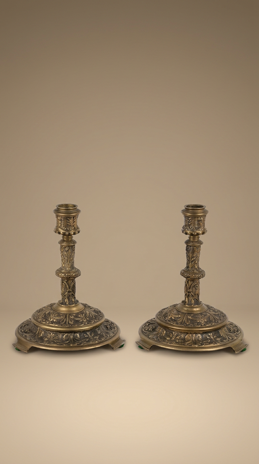 Pair of Bronze Renaissance Revival Candlesticks