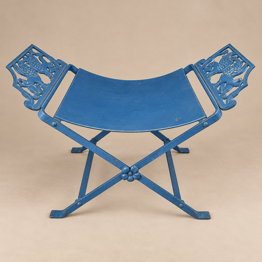 Art Deco Inspired Winged Griffin Motif Metal Bench Stool Oscar Bruno Bach Style (Rusted Iron)