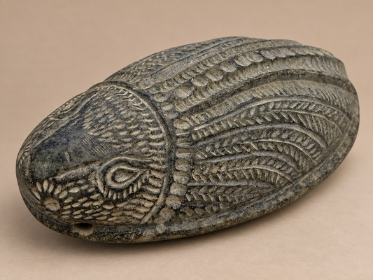 Ancient Egyptian Sacred Scarab Weight Stone with feathered carving c. 2nd millenium BCE