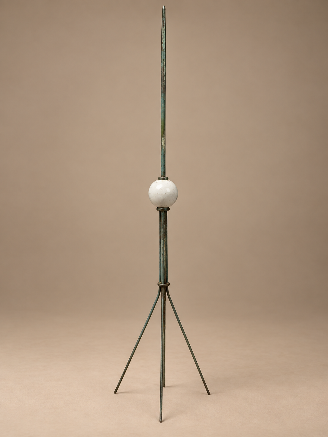 Detroit Central Station Antique Lightning Rod, Stand & Milk Glass Globe 67" Tall