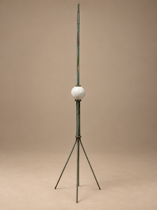 Detroit Central Station Antique Lightning Rod, Stand & Milk Glass Globe 67" Tall