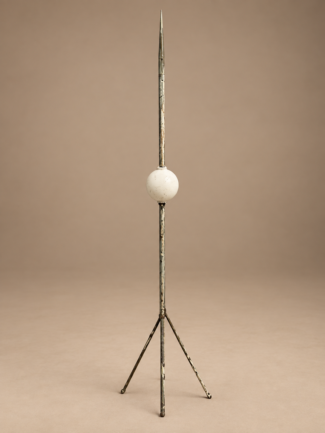 Antique Lightning Rod w/ Twist Stand & White Milk Glass Ball, 54"H Copper Rod